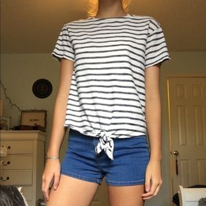 off white and navy striped old navy tee with tie